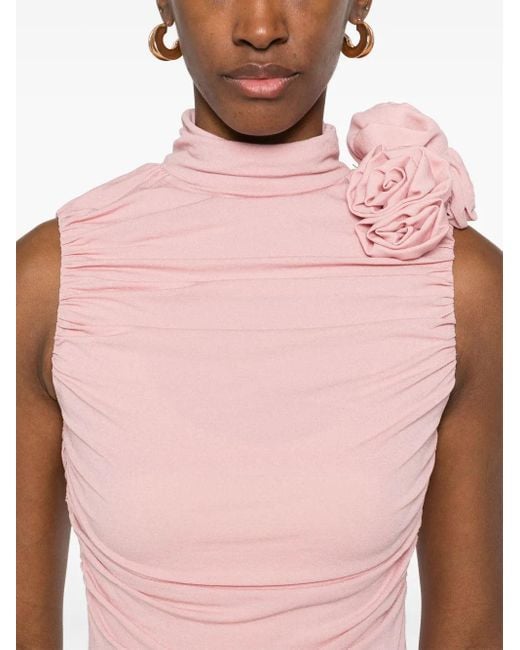 Magda Butrym Midi-Jurk Met Ruches in het Pink