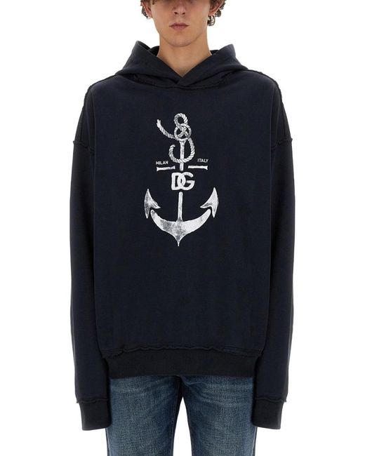 Dolce & Gabbana Blue Marina Print Hoodie for men