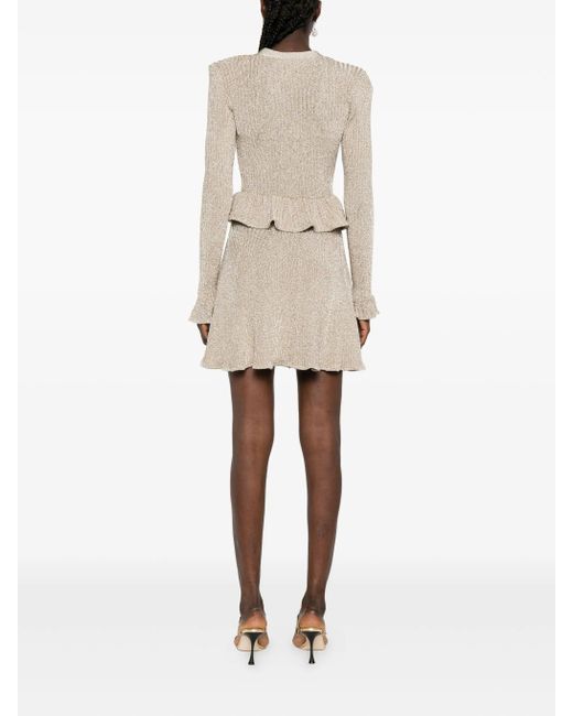 Self-Portrait Lurex Knit Mini Dress in Natural | Lyst