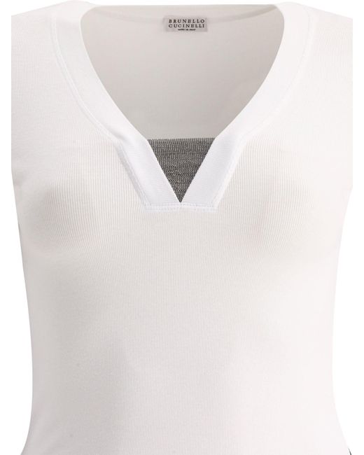 Brunello Cucinelli White Kostbarer Einsatz T -Shirt
