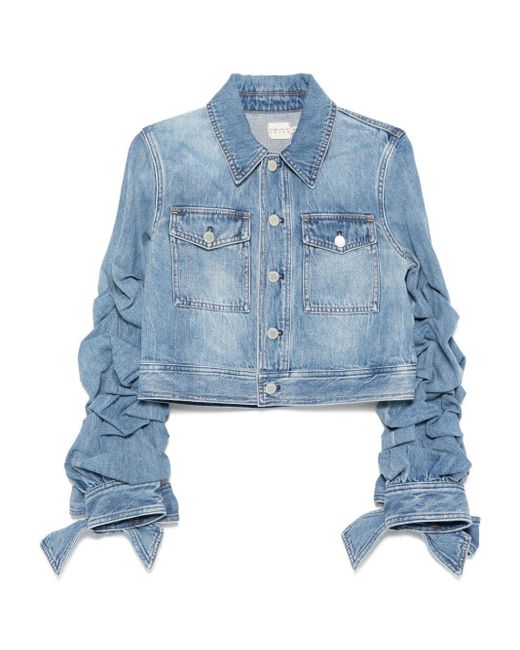 Alice + Olivia Blue Tiff Denim Jacket With Bow Sleeve