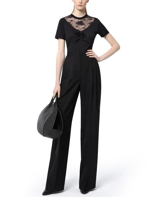 Nina Ricci Black Bow Lace-Inserts Short-Sleeves T-Shirt