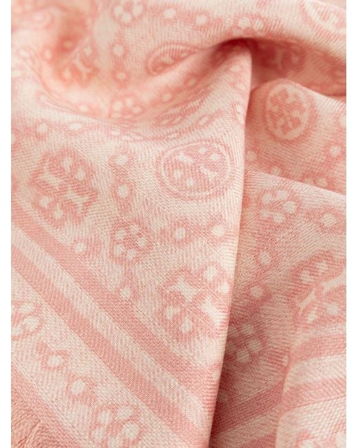 Tory Burch Pink Monogram Frayed Scarf