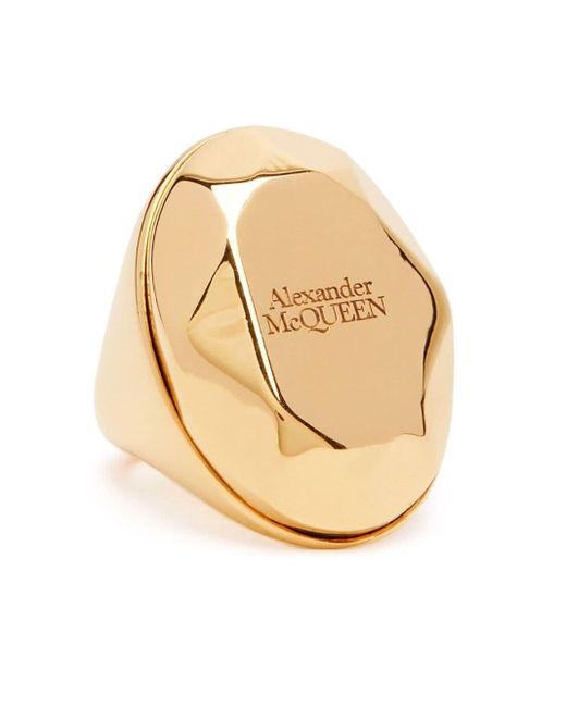 McQueen Metallic Stone Logo Ring