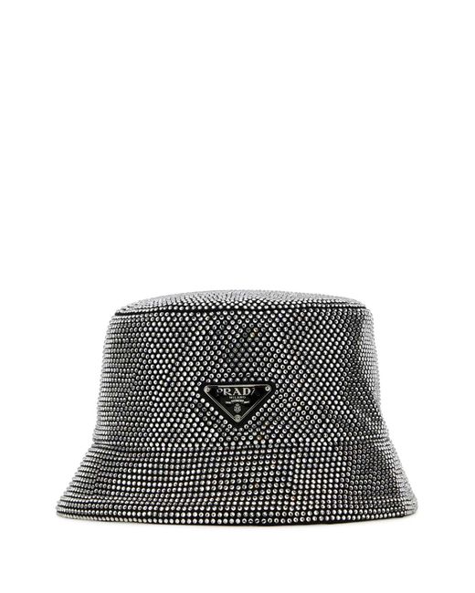 Prada Gray Embellished Fabric Bucket Hat