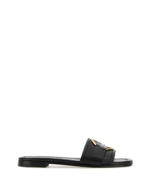 Moncler Black Leather Bell Slippers