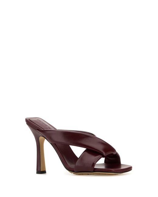 Bottega Veneta Brown Burgundy Leather Riva Mules