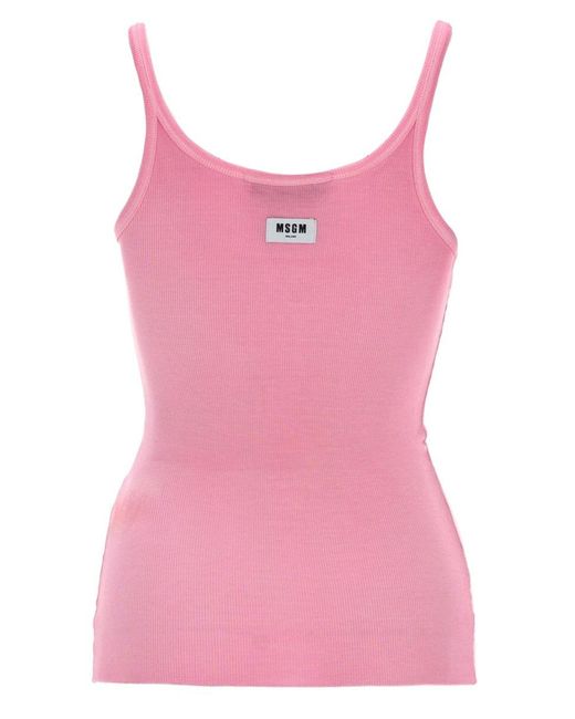 MSGM Pink Solid Scoop Neck Top