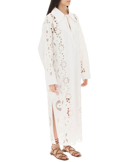 Valentino White Maxi -Kleid in Broderie Infinie Blume