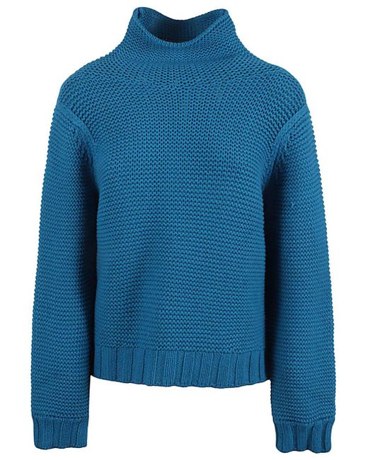 Liviana Conti Blue Wool Blend High Neck Jumper
