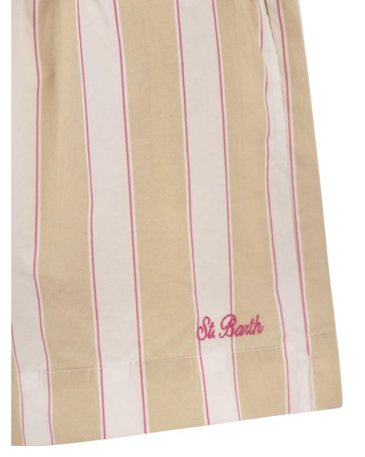 Mc2 Saint Barth Natural Meave Striped Cotton Shorts