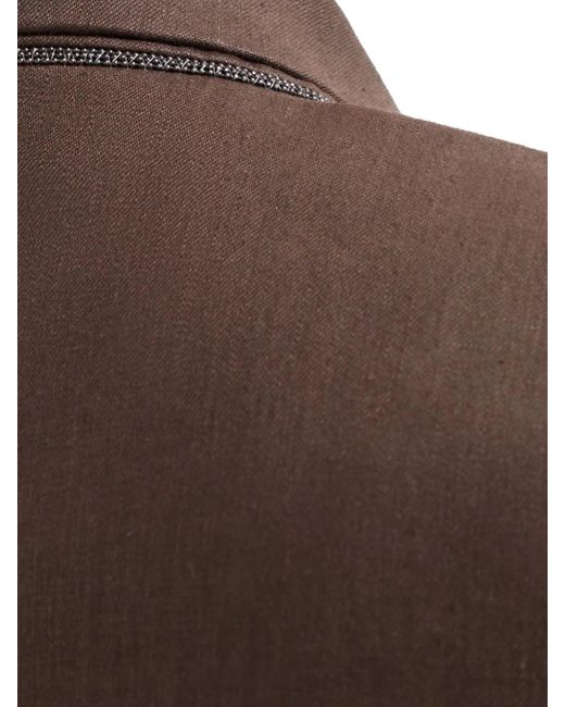 Brunello Cucinelli Brown Shiny Linen Jacket With Shiny Details