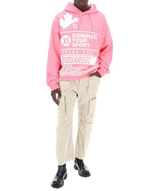 DSquared² Pink Printed Hoodie With Burbs Fit Hood for men