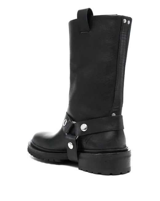 Golden Goose Deluxe Brand Black Distressed Leather Kurt Boots With Accents