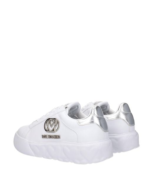 Love Moschino White Sneakers Donna Pelle Bianco/Argento