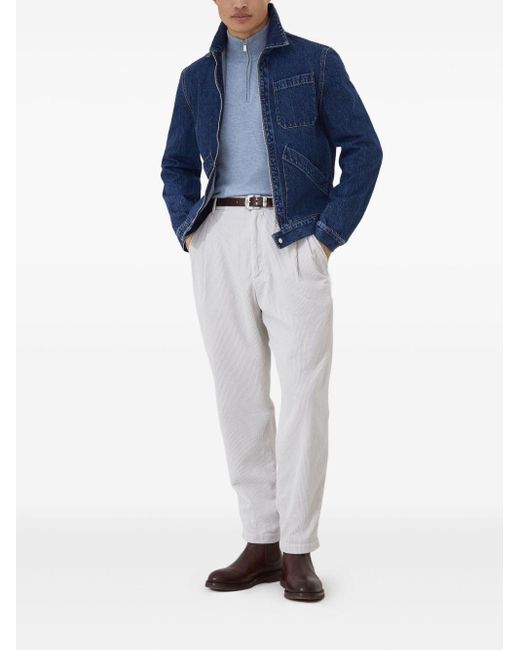 Brunello Cucinelli Blue Cashmere High-Neck Sweater for men