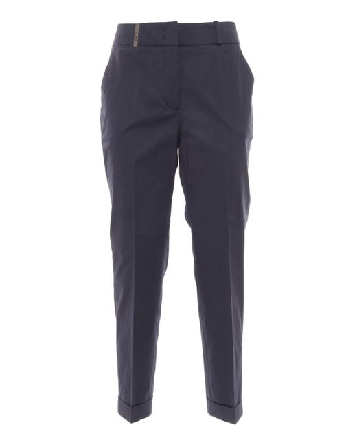 Peserico Blue Tailored Trousers With Mid-Rise Waist