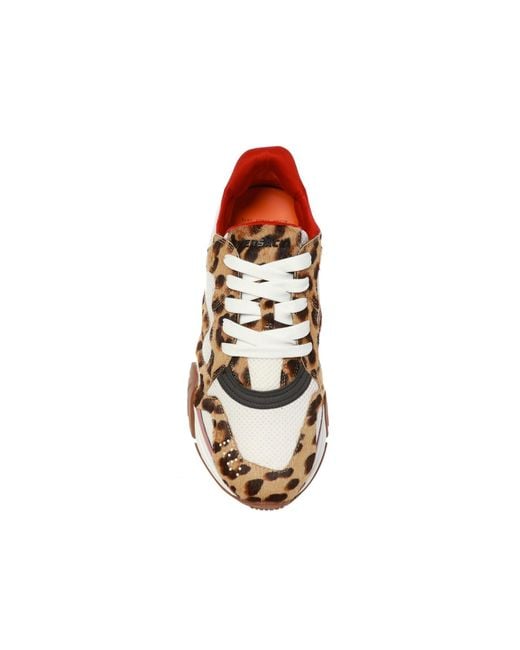 Versace Leopardenmuster Ledersneakers Mit Mesh in Brown für Herren