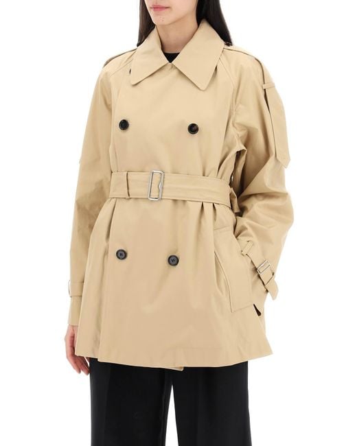 Burberry Double Breasted Midi Trench Coat in het Natural