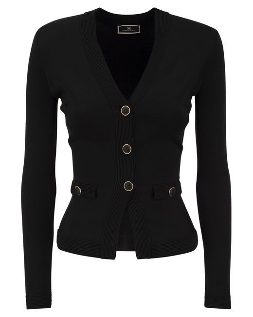Elisabetta Franchi Black Shiny Viscose Cardigan With Twin Buttons