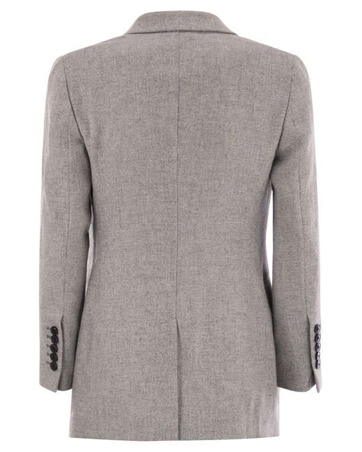 SAULINA Gray Anita Double Breasted Wool And Linen Blazer