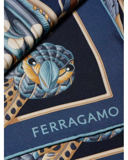 Ferragamo Blue Parrots-Print Silk Scarf