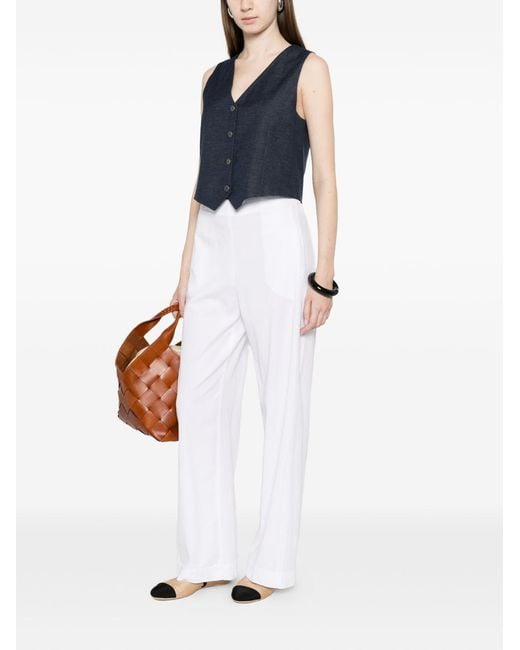 Via Masini 80 White Trousers Lyocell