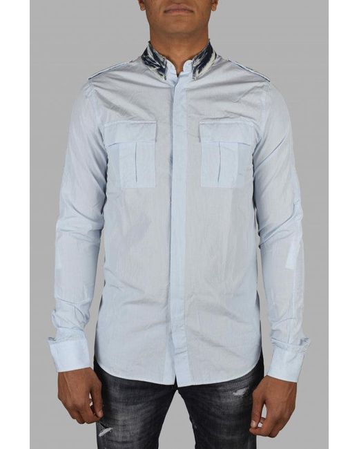 Balmain Blue Shirt With Denim Collar for men