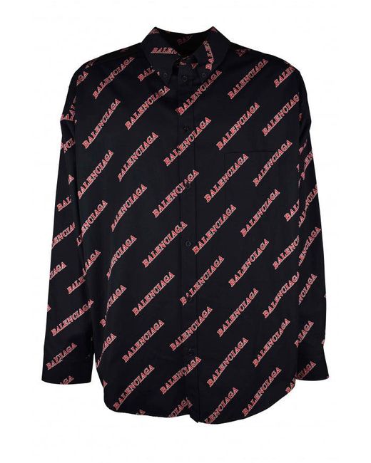 Balenciaga Blue Monogrammed Cotton Logo Shirt for men