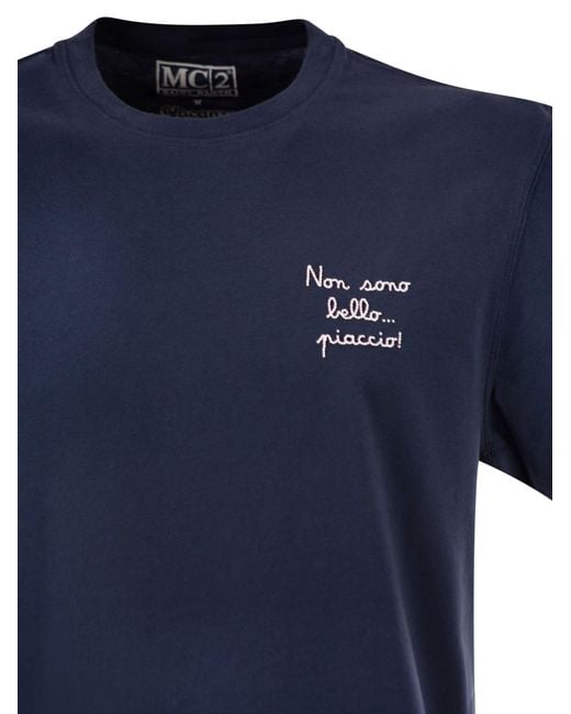 Mc2 Saint Barth Blue T Shirt With Embroidery On The Chest