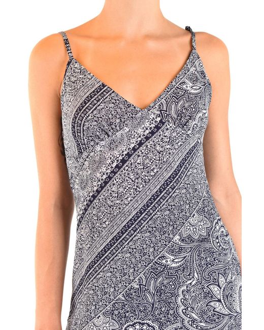Michael Kors Blue Floral Sleeveless Low-Cut V-Neck Dress