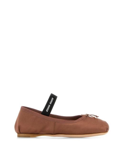 Miu Miu Brown Dark Satin Ballerinas
