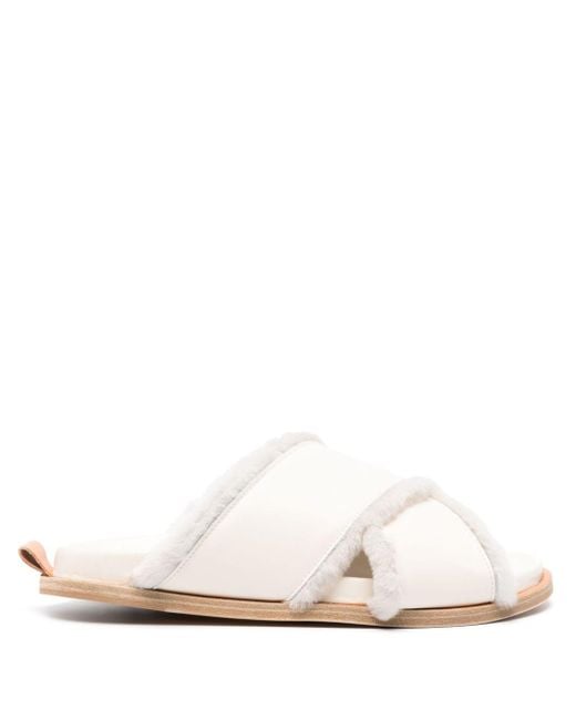 Forte_forte White Shierling And Leather Crossed Sandals