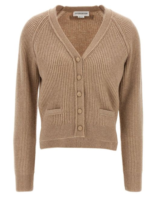 Victoria Beckham Natural Stepped Hem Cardigan