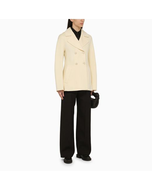 Sportmax Natural Short Double Breasted Vanilla Wool And Cashmere Coat