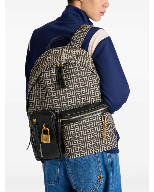 Mochila Pulse con monograma en jacquard Balmain de hombre de color Gray
