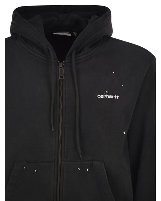 Carhartt Black Zip Up Hooded Sweatshirt With Paint Effect Print