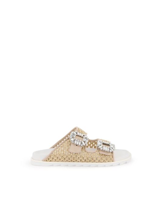 "Rafia Slidy Viv" Slide Con Str di Roger Vivier in Natural