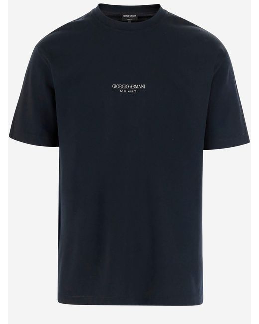 Maglietta Di Cotone Con Logo di Giorgio Armani in Blue da Uomo