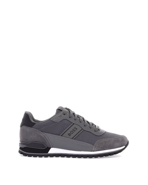 Boss Gray Sneakers Parkour L Runn Rsmx Grigio Scuro Tessuto E Suede for men