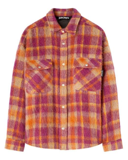 Palm Angels Orange Checked Wool Overshirt for men