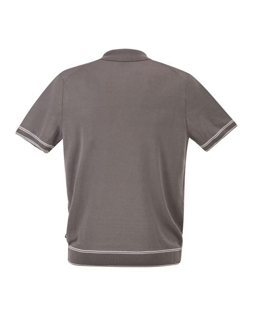 Boss Gray Linen And Viscose Polo Shirt With Zip And Contrast Trims