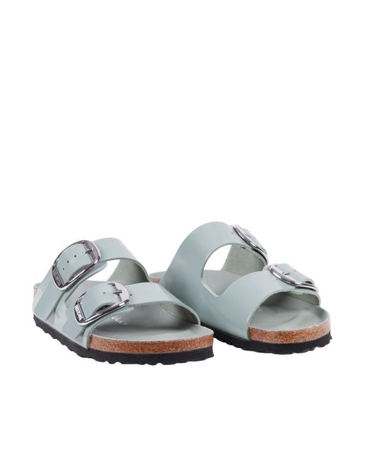 Birkenstock White Arizona Big Buckle Hex Shine Pure Sage,Natural Lea, S