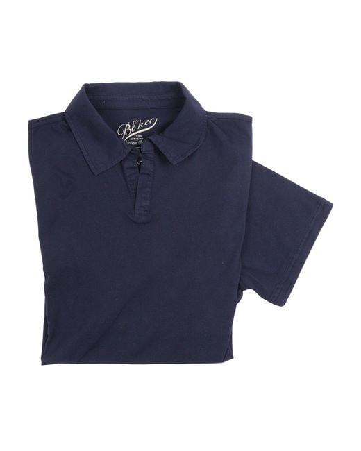 Bl'ker Blue Polo Manica Corta Hamptons Senza Bottoni Jersey