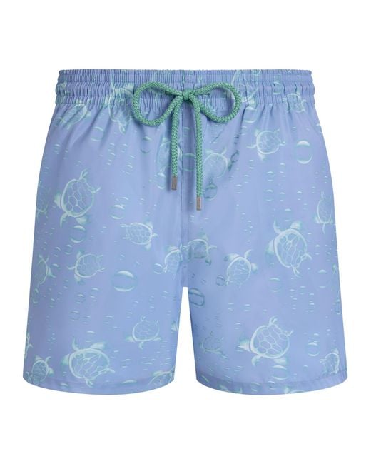 Vilebrequin Blue Swim Shorts With Turtle And Water Bubble Print And Matching Pouch for men