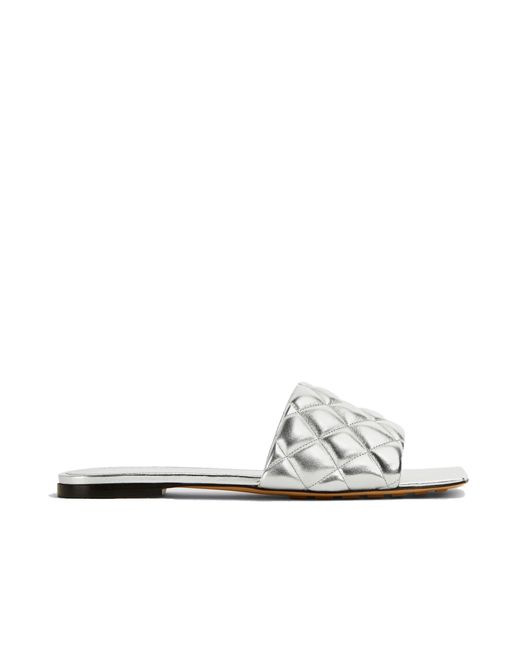 Bottega Veneta White Metallic Padded Flat Sandals