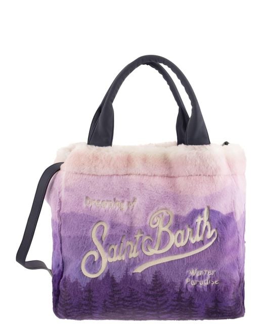 Mc2 Saint Barth Purple Colette Soft und pelzige Handtasche mit Druck