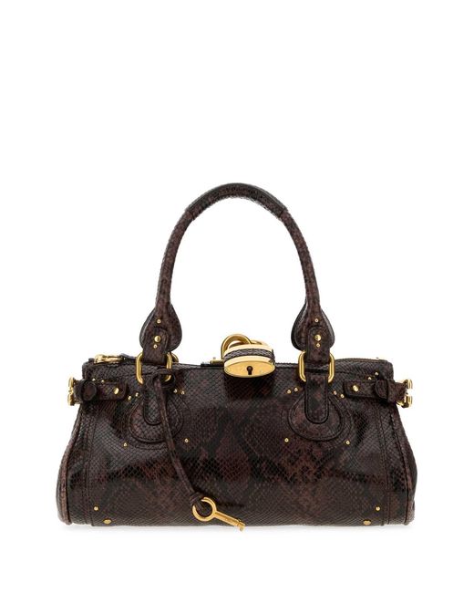 Chloé Black Chloé Printed Leather Paddington Shoulder Handbag