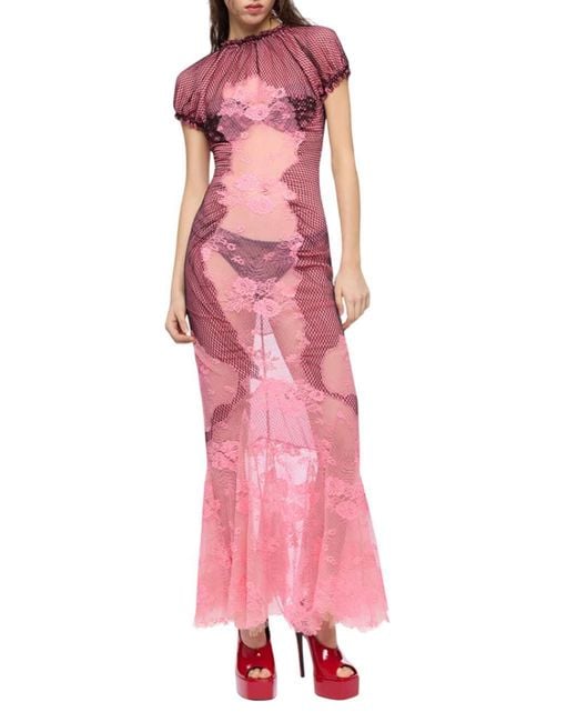 The Attico Pink Lace Midi Dress