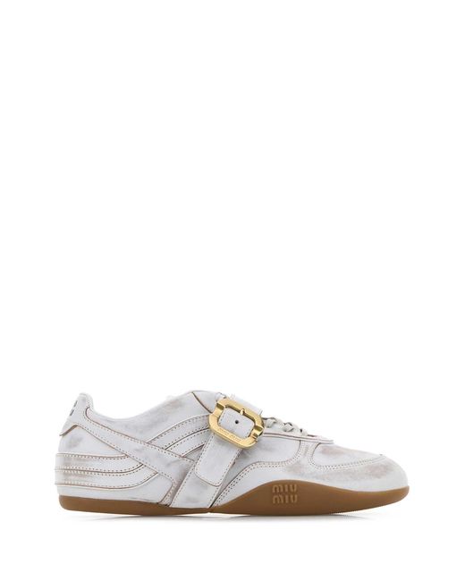 Miu Miu White Chalk Leather Gymnasium Sneakers